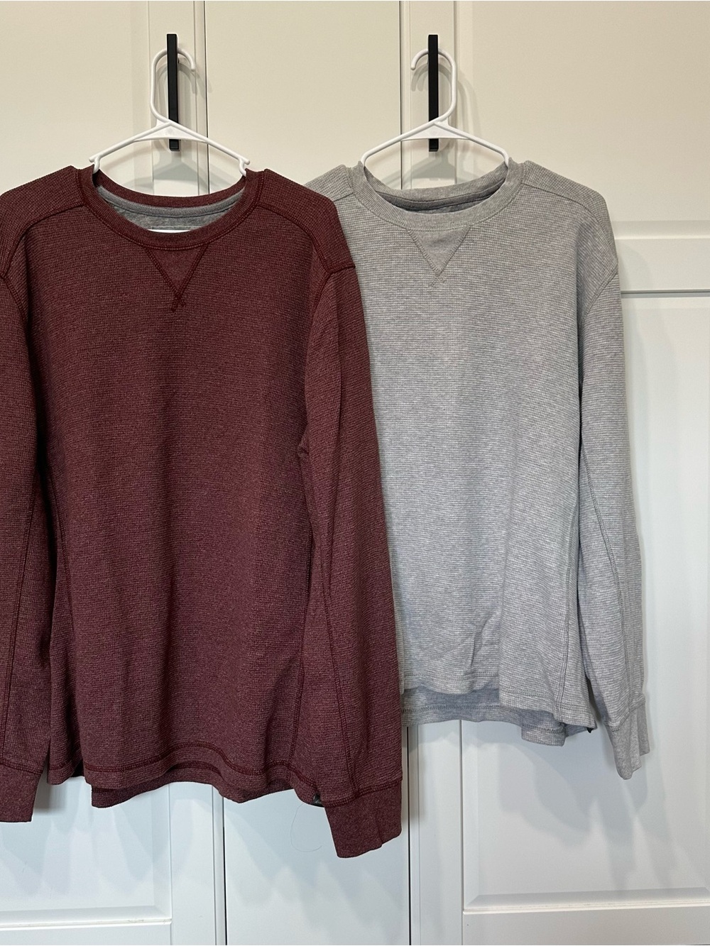 2- Men's Crewneck Long Sleeve Shirts, Burgundy and gray, cotton